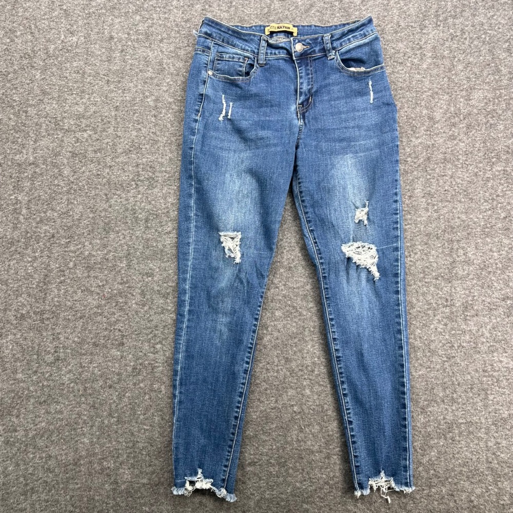 Love‎ Nation Womens Distressed Skinny Jeans Blue Medium Wash Ripped Size 9/10